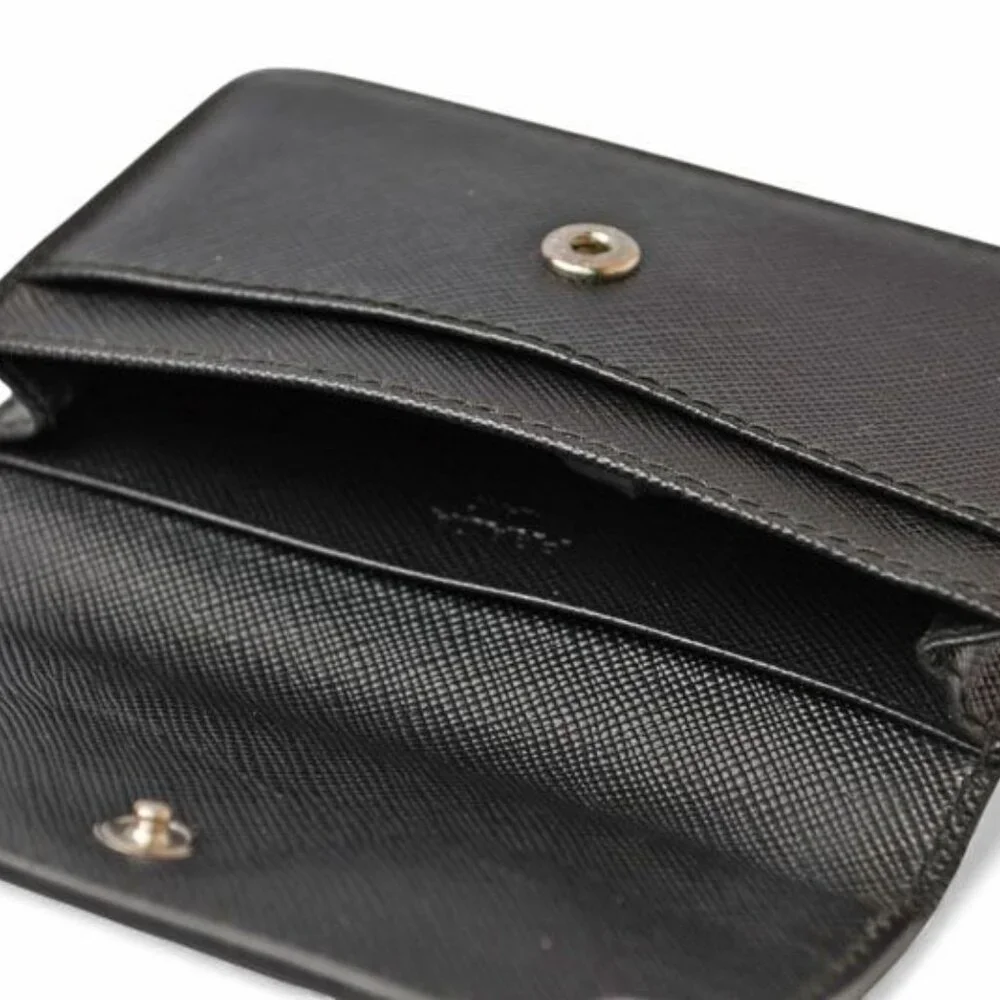 Prada Card Case Coin Case Business Card Holder Logo Leather Nero Black - Picture 7 of 8